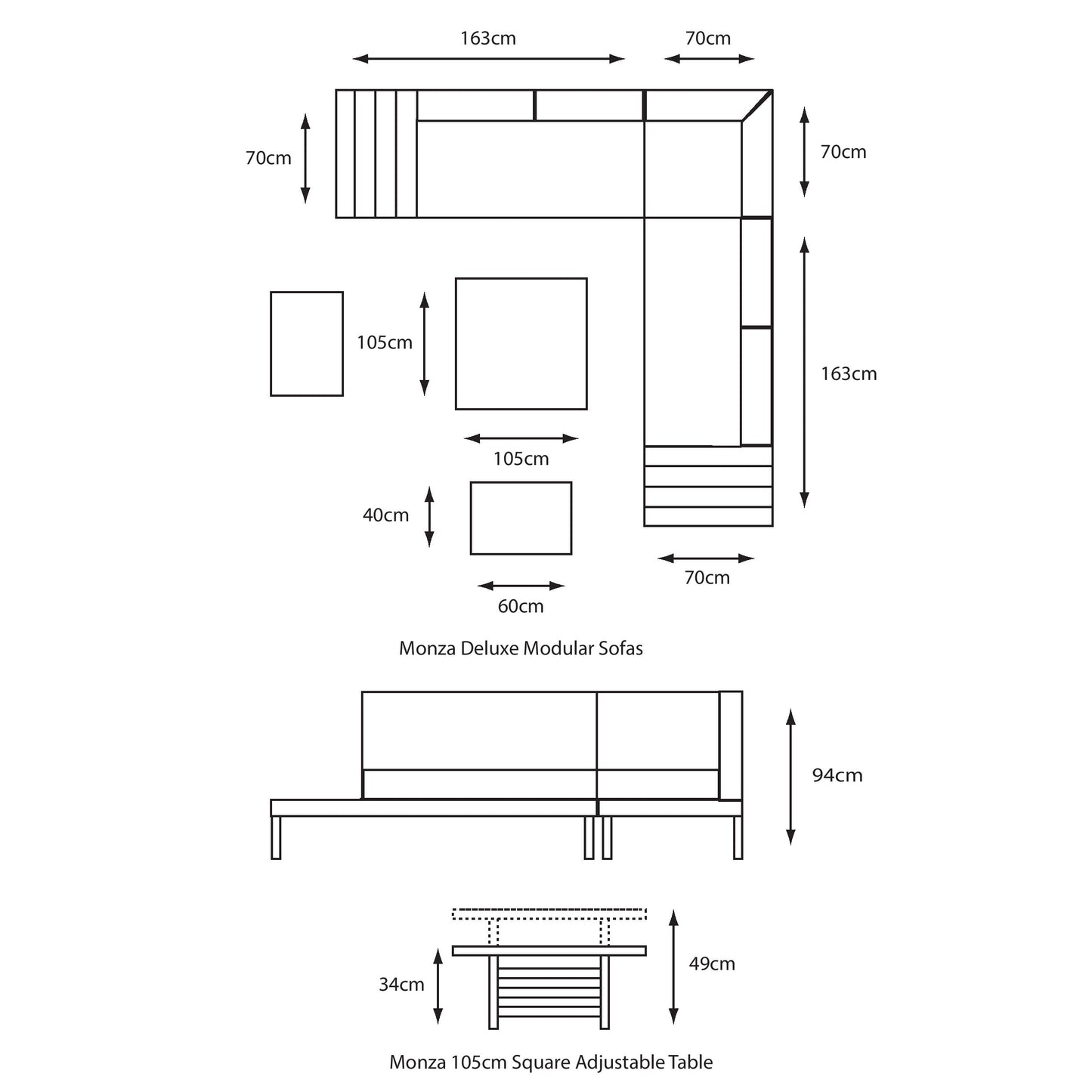 Leisuregrow Monza Corner Set with Adjustable Table | A0011