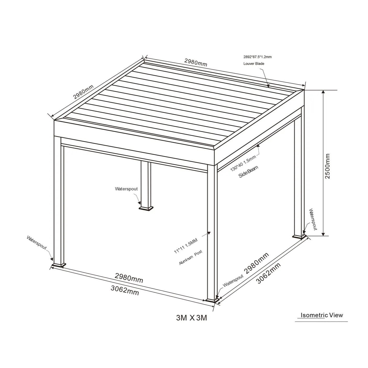 Supremo Belfort 3x3m Pergola - Charcoal