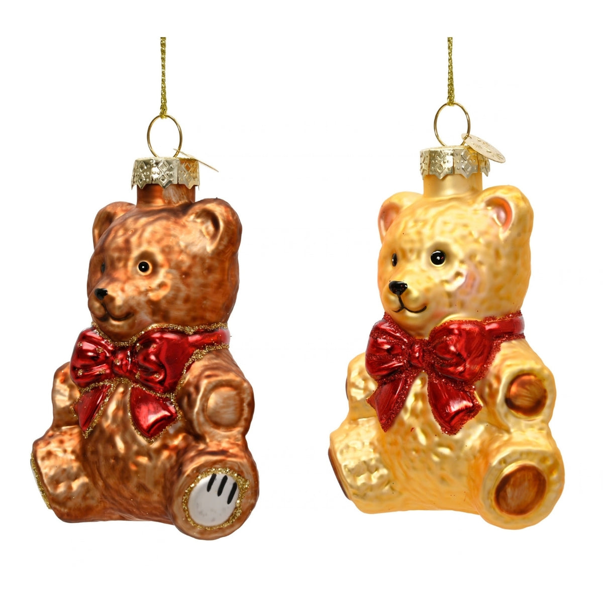 Bear with Red Bow Glass Bauble 6cm - 2 Asst