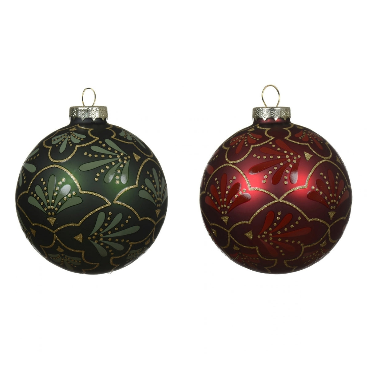 Flower/Pine Glass Bauble 8cm - 2 Asst
