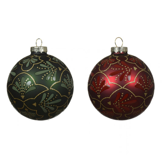 Flower/Pine Glass Bauble 8cm - 2 Asst