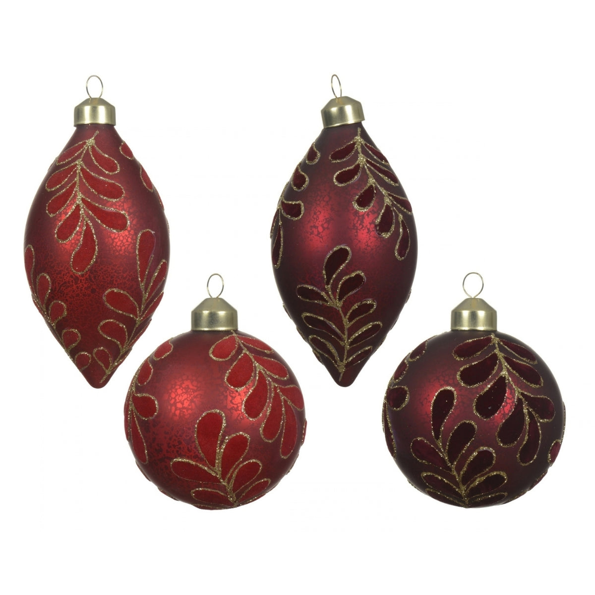 Red Leaf Glass Bauble 8cm - 4 Asst