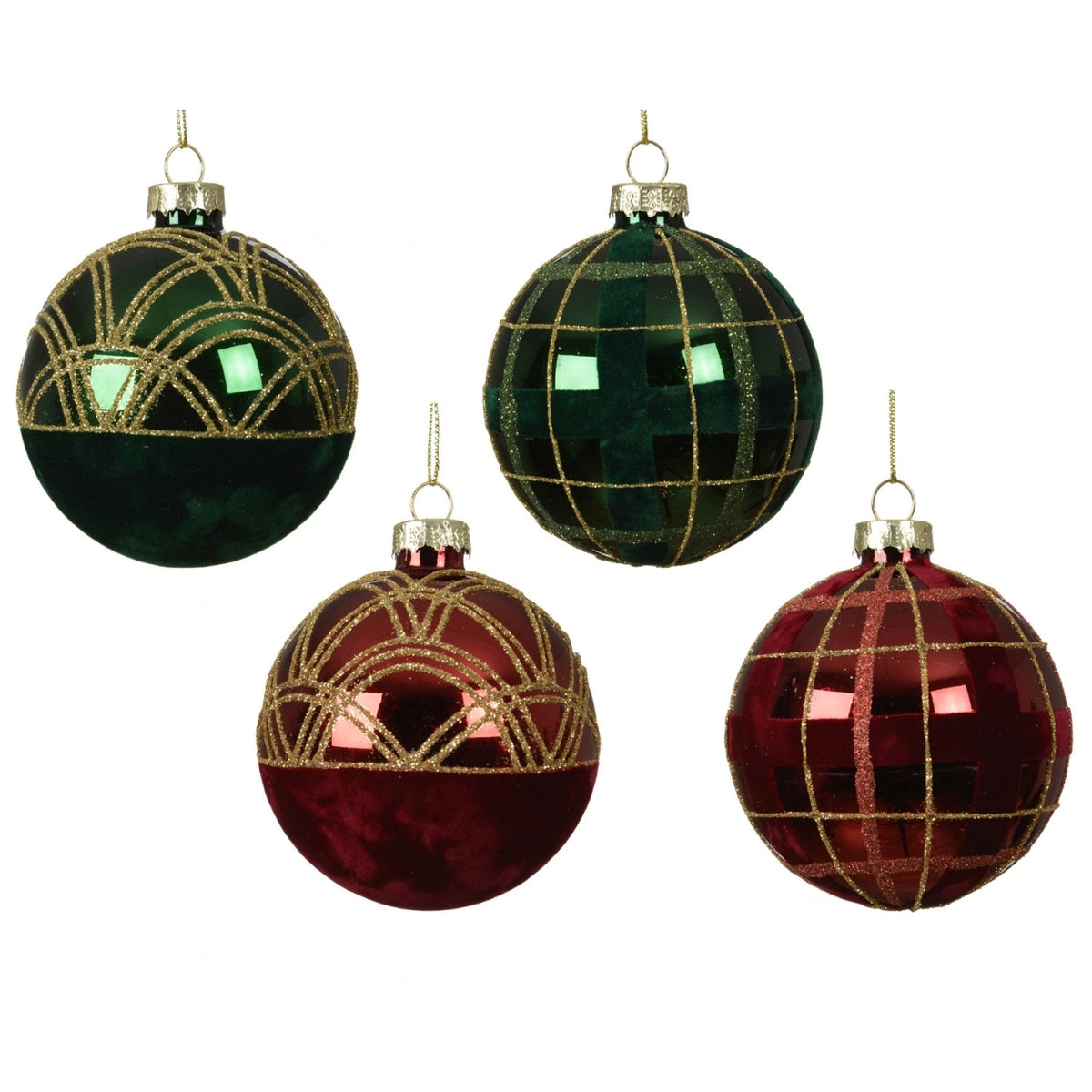 Ornate Check Glass Bauble GL 8cm - 4 Asst
