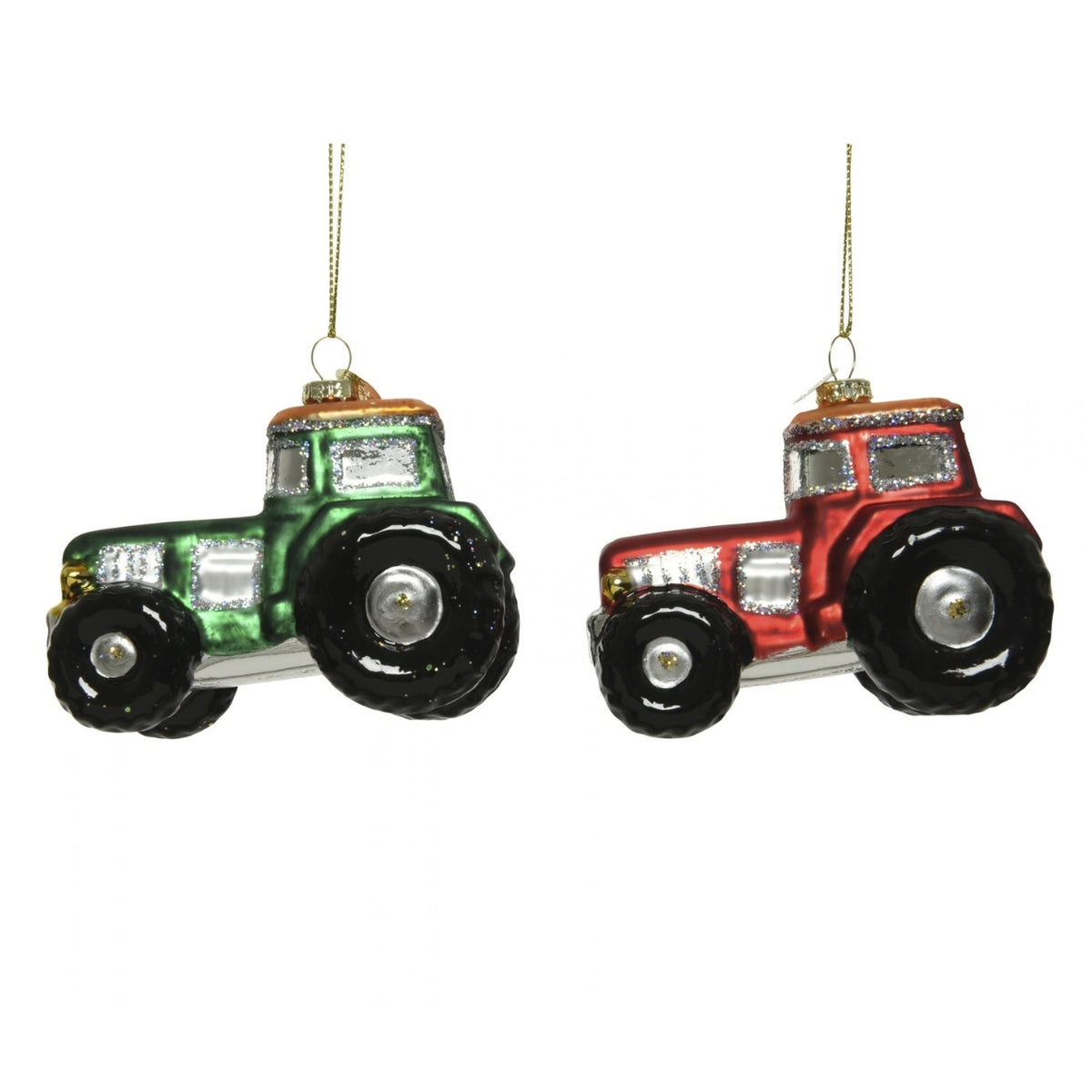 Glass Tractor Bauble 9.5cm - 2 Asst