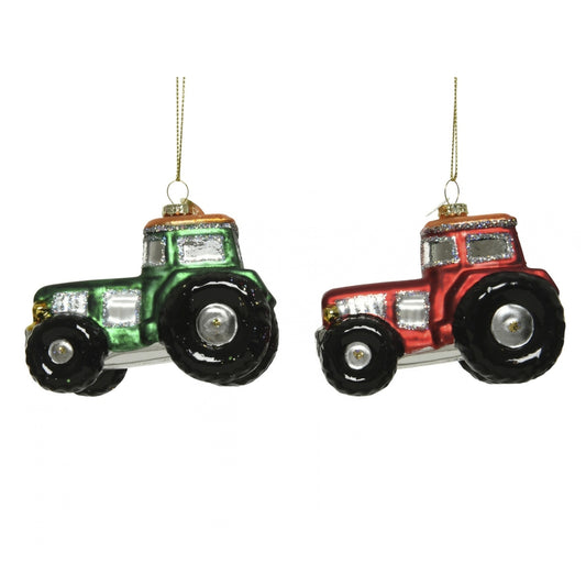 Glass Tractor Bauble 9.5cm - 2 Asst