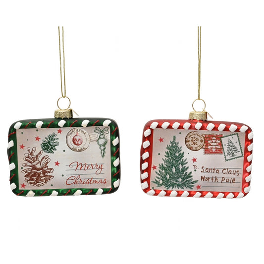 Postcard Glass Bauble 9cm - 2 Asst