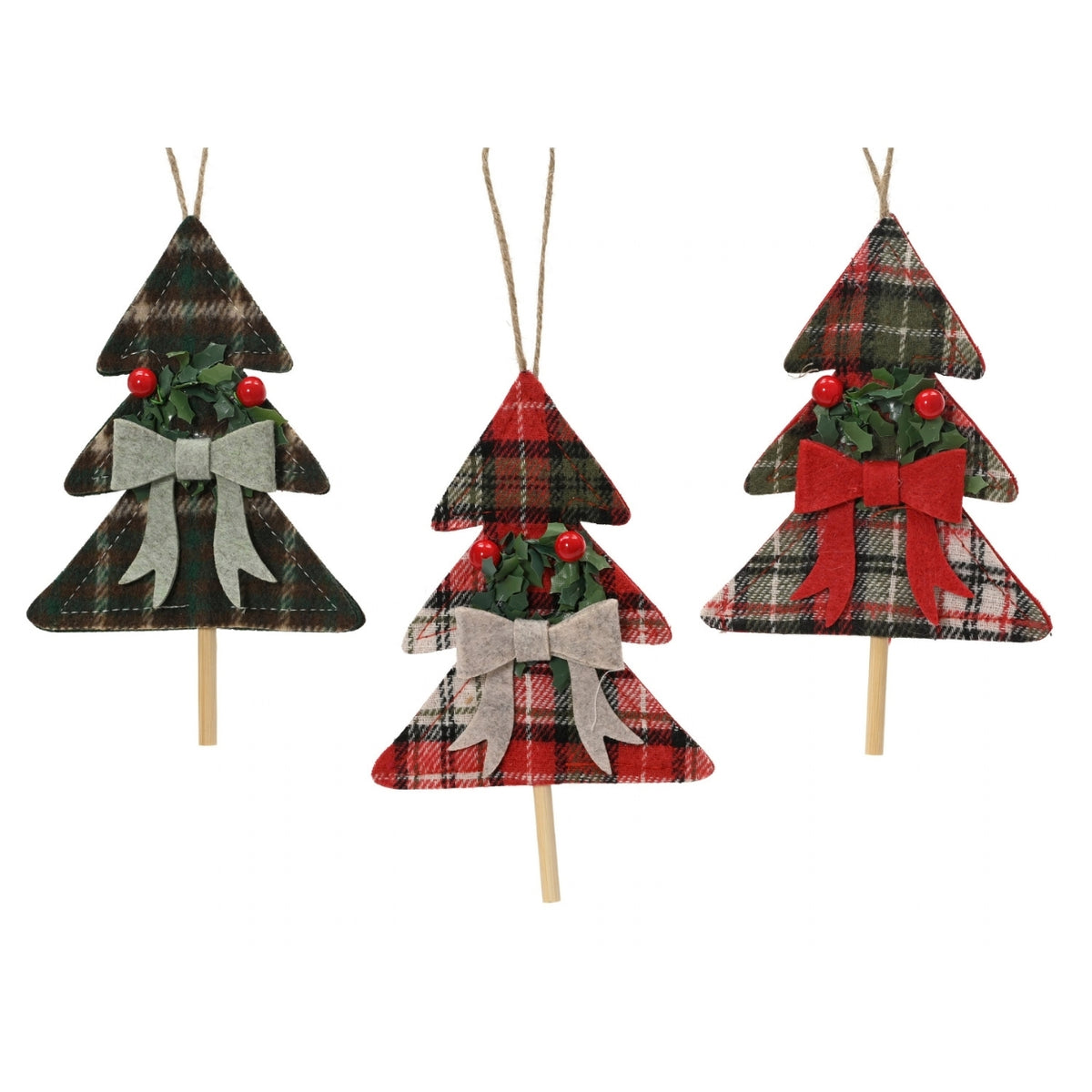 Tartan Felt Tree Bauble - 3 Asst
