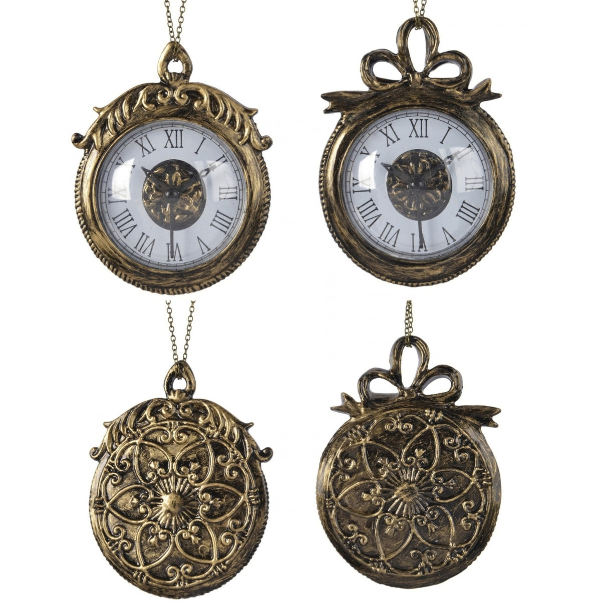 Shatterproof Brass Clock Bauble 11.5cm - 2 Asst