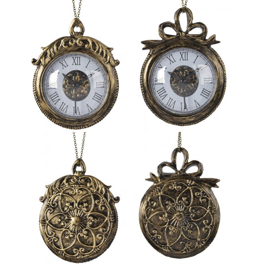 Shatterproof Brass Clock Bauble 11.5cm - 2 Asst