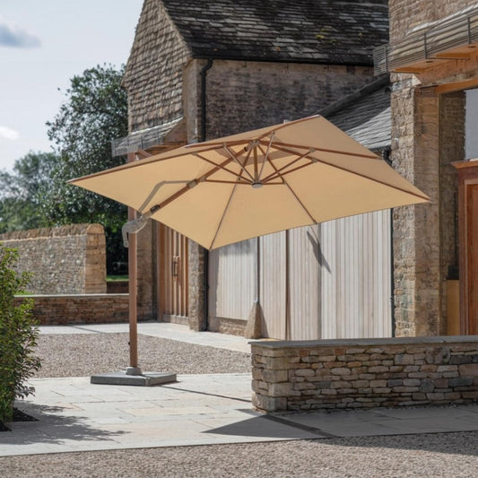 Bramblecrest Truro Wood Effect 3m Square Parasol and Base - Sand