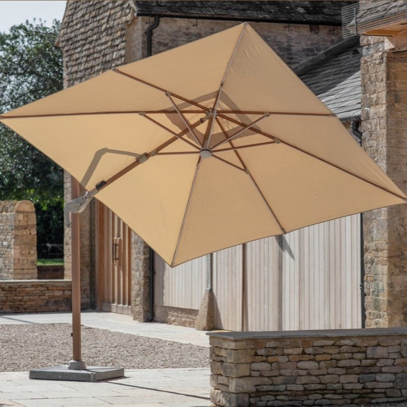 Bramblecrest Truro Wood Effect 3m Square Parasol and Base - Sand