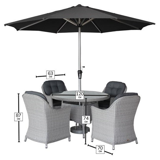 Bramblecrest Wentworth 4 Seat Dining Set with Parasol | W0009