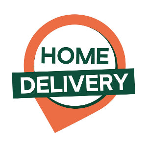 Home delivery logo with green text on a white background