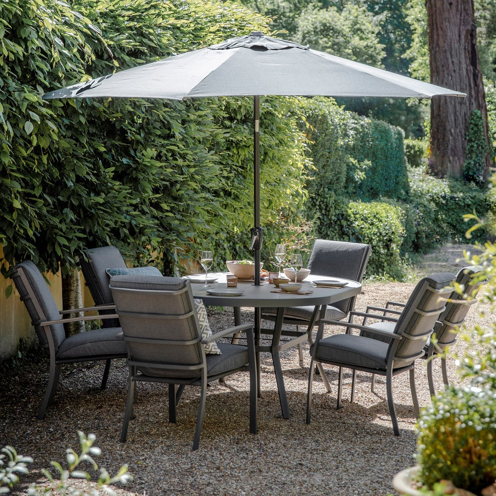 Leisuregrow Monza 6 Seat Dining Set with Parasol | A0009
