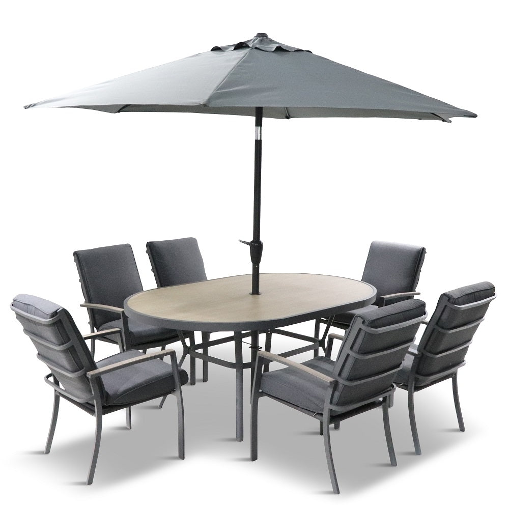 Leisuregrow Monza 6 Seat Dining Set with Parasol | A0009