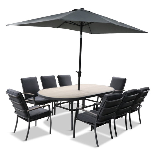 Leisuregrow Monza 8 Seat Dining Set with Parasol | A0010