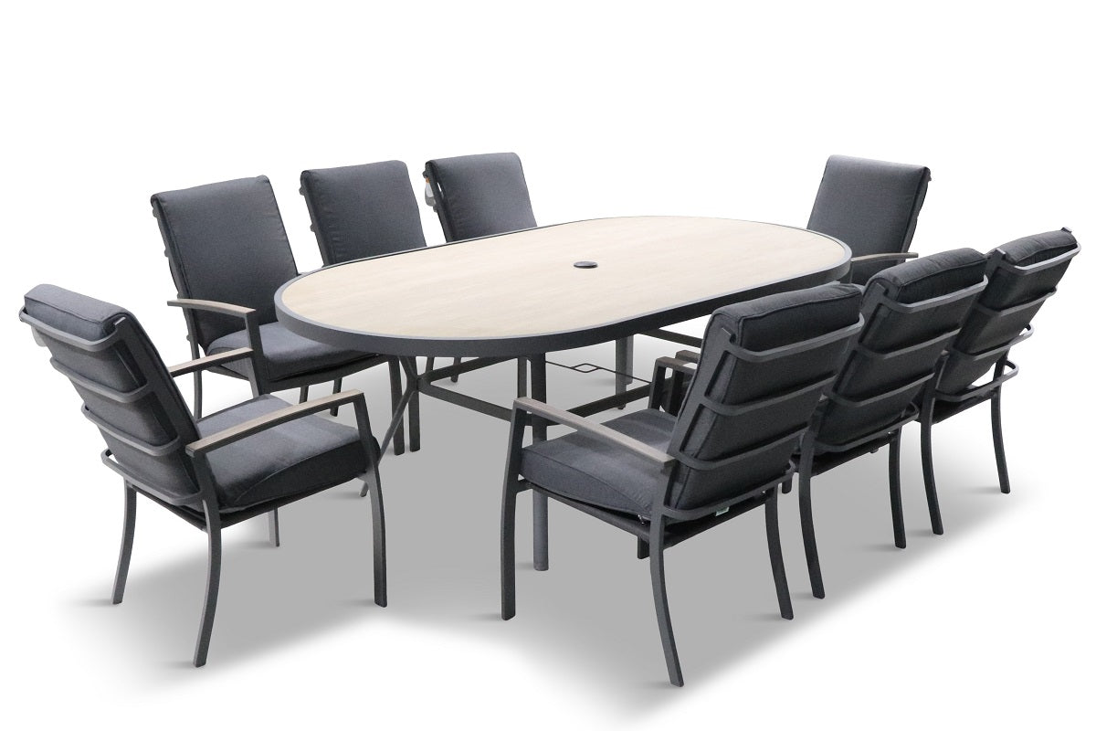 Leisuregrow Monza 8 Seat Dining Set with Parasol | A0010