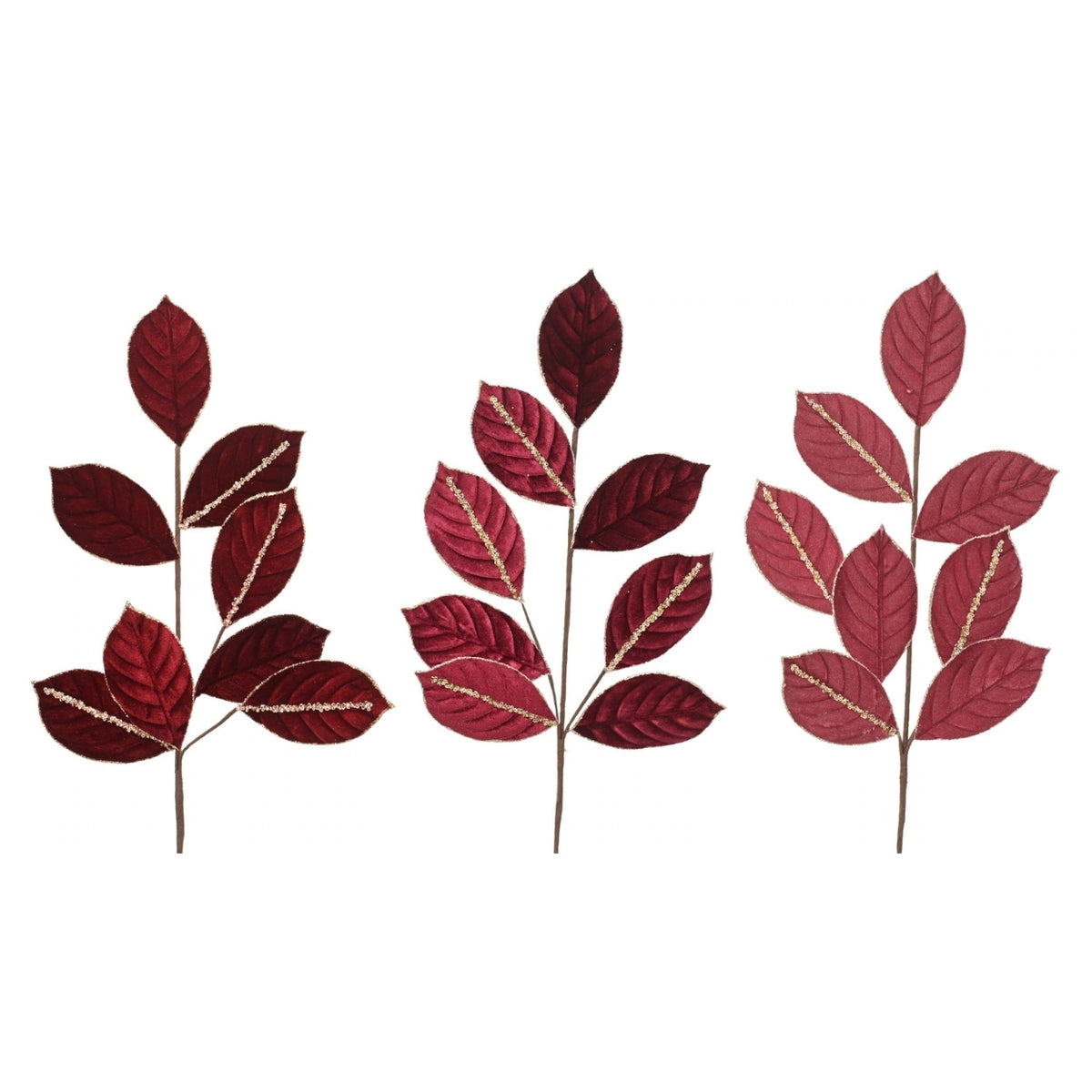 Burgundy Pink Velvet Leaves Spray 69cm - 3 Asst