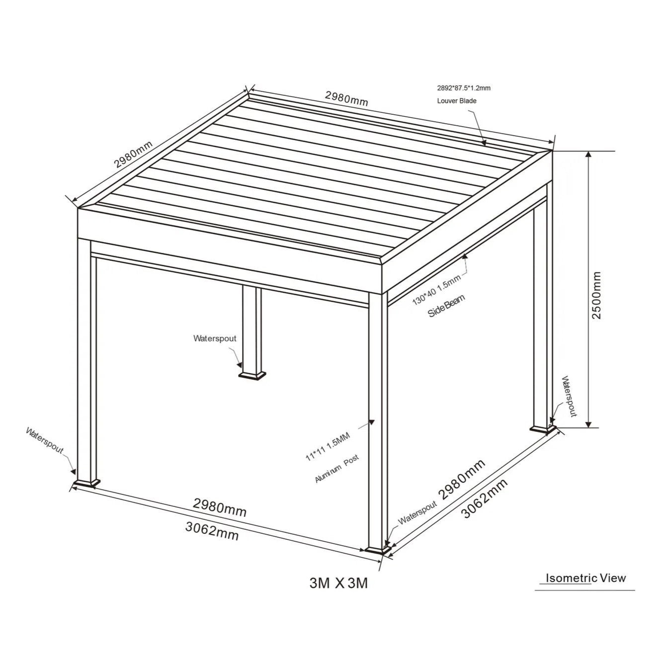 Supremo Belfort 3x3m Pergola - Wood Effect