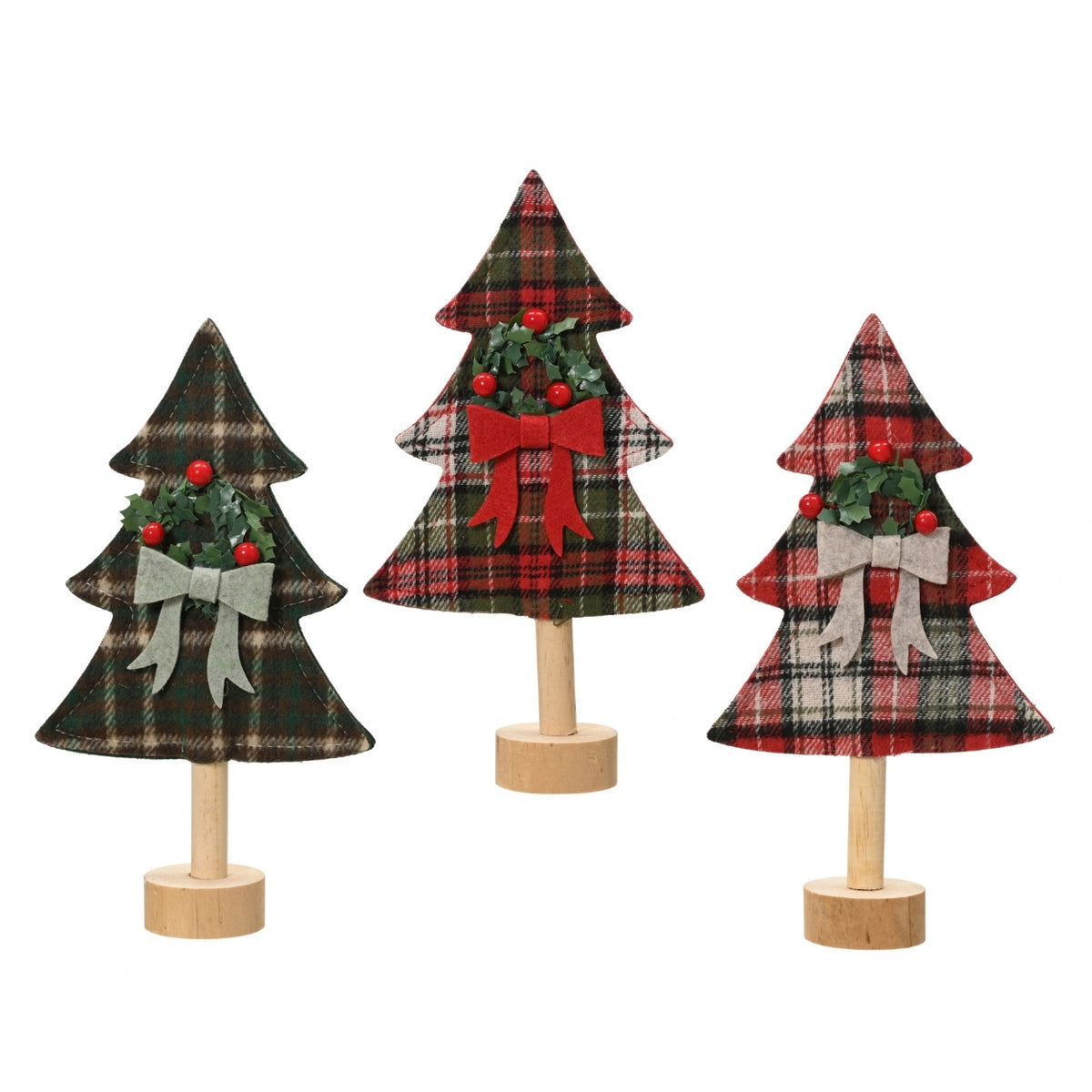 Tartan Tree with Wooden Stand 26cm - 3 Asst